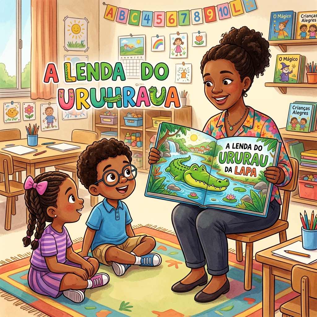 Professora Bia apresentando a Lenda do Ururau