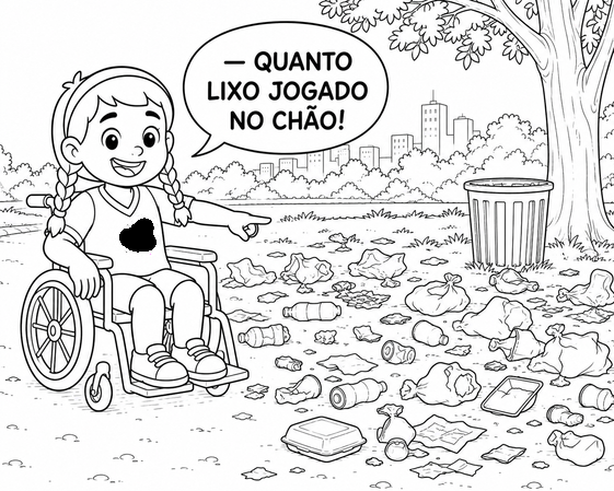 Dandara observando o lixo no chão