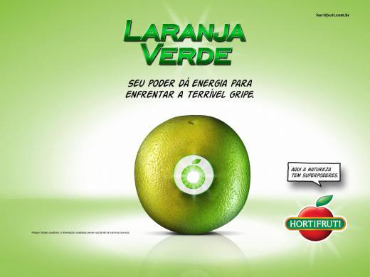 Anúncio Hortifruti: Laranja Verde - Seu poder dá energia para enfrentar a terrível gripe